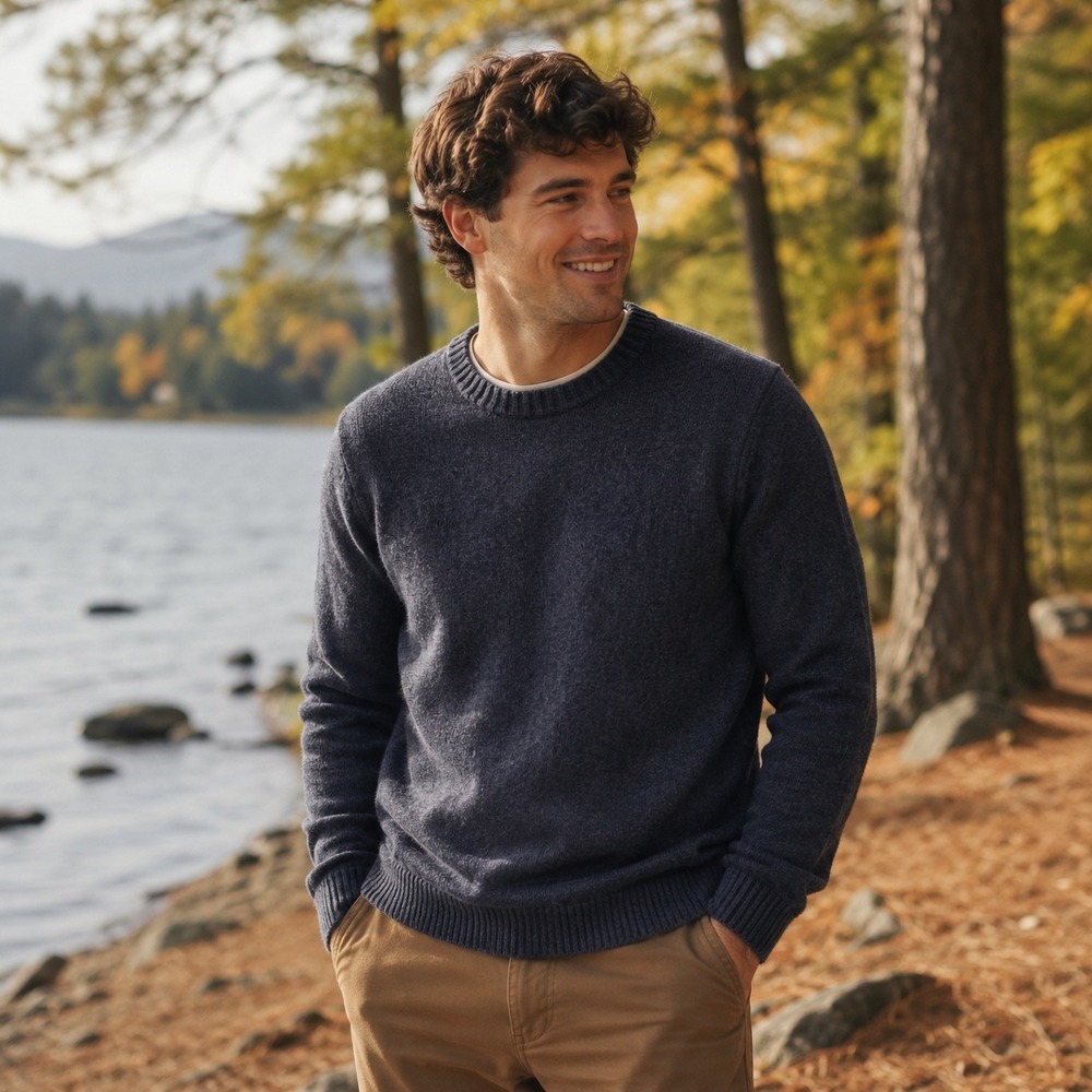 J.Crew Rugged Merino Wool Blend Crewneck Sweater Navy Blue XL